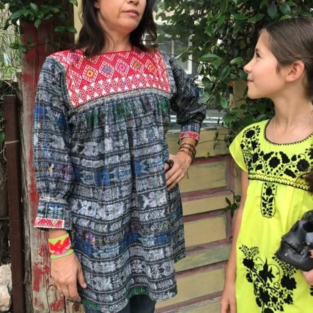 Mexican Embroidered Dress Tunic Huipil Marled Space Dye Cotton Organic Tie Dye S